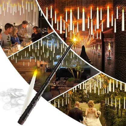 10pcs/12pcs  floating electronic candles with wands, warm light atmosphere, flameless LED cone-shaped candle holder decoration