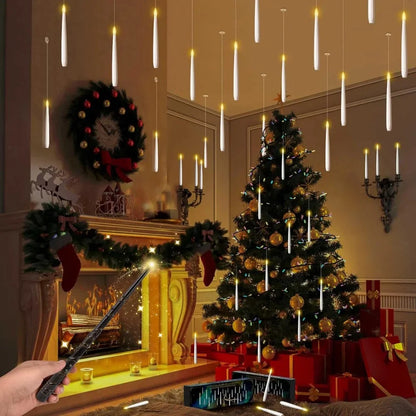 10pcs/12pcs  floating electronic candles with wands, warm light atmosphere, flameless LED cone-shaped candle holder decoration