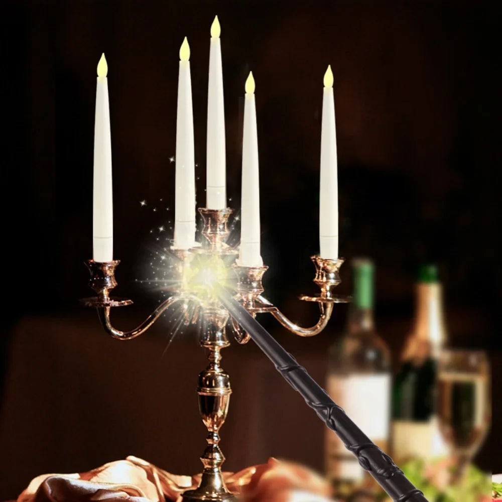 10pcs/12pcs  floating electronic candles with wands, warm light atmosphere, flameless LED cone-shaped candle holder decoration