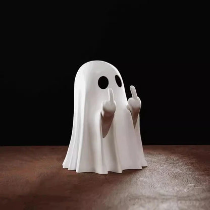 Cute Little Middle Finger Ghost Sculpture, Mini Halloween Decoration For Home, Coffee Table Ornament, Lovely Spooky Figurine