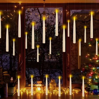 10pcs/12pcs  floating electronic candles with wands, warm light atmosphere, flameless LED cone-shaped candle holder decoration