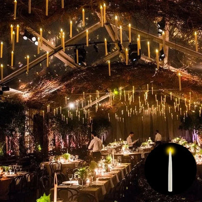 10pcs/12pcs  floating electronic candles with wands, warm light atmosphere, flameless LED cone-shaped candle holder decoration