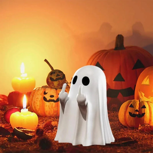 Cute Little Middle Finger Ghost Sculpture, Mini Halloween Decoration For Home, Coffee Table Ornament, Lovely Spooky Figurine