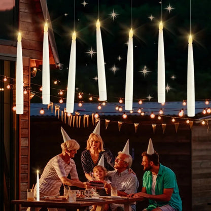 10pcs/12pcs  floating electronic candles with wands, warm light atmosphere, flameless LED cone-shaped candle holder decoration