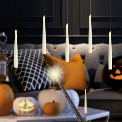 10pcs/12pcs  floating electronic candles with wands, warm light atmosphere, flameless LED cone-shaped candle holder decoration