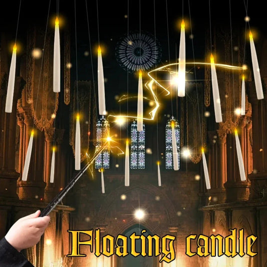 10pcs/12pcs  floating electronic candles with wands, warm light atmosphere, flameless LED cone-shaped candle holder decoration