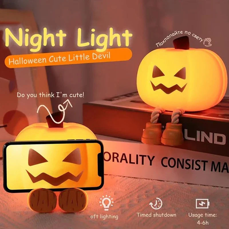 1Pcs Halloween Pumpkin Night Lights Cute Soft Silicone Safe Lamp Decorations Bedside Decor Kids Halloween Gifts