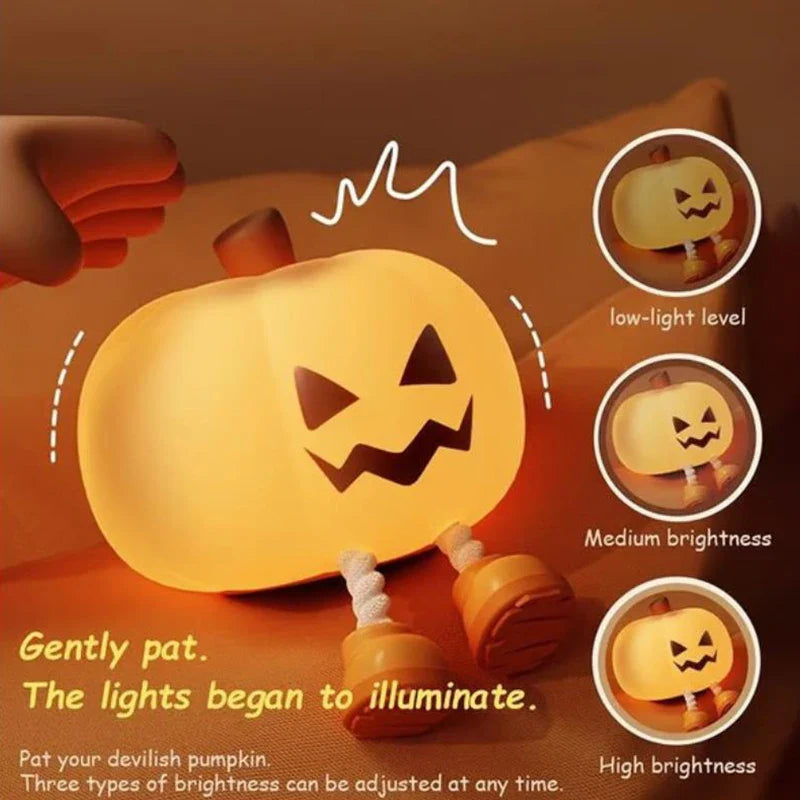 1Pcs Halloween Pumpkin Night Lights Cute Soft Silicone Safe Lamp Decorations Bedside Decor Kids Halloween Gifts